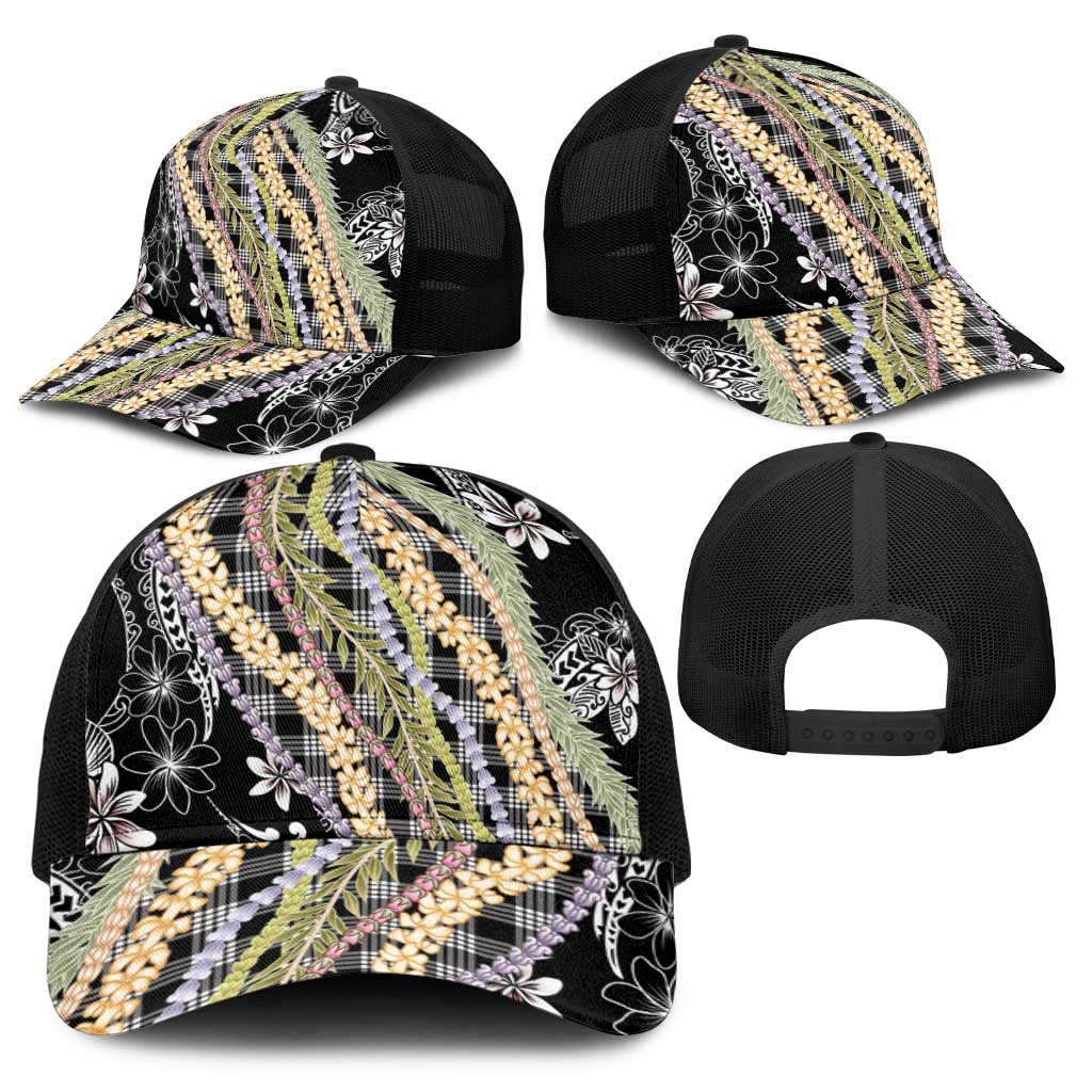 Black Palaka Hawaii Leis Baseball Net Cap Hawaiian-plaid Elegant Tropical Vibes - Polynesian Pride