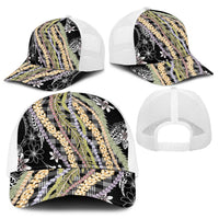 Black Palaka Hawaii Leis Baseball Net Cap Hawaiian-plaid Elegant Tropical Vibes - Polynesian Pride