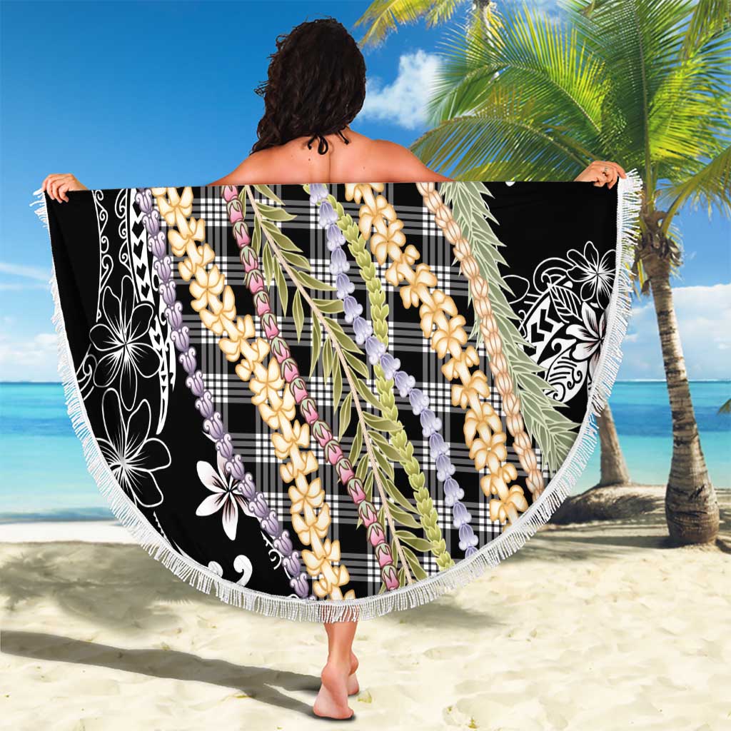 Black Palaka Hawaii Leis Beach Blanket Hawaiian-plaid Elegant Tropical Vibes - Polynesian Pride