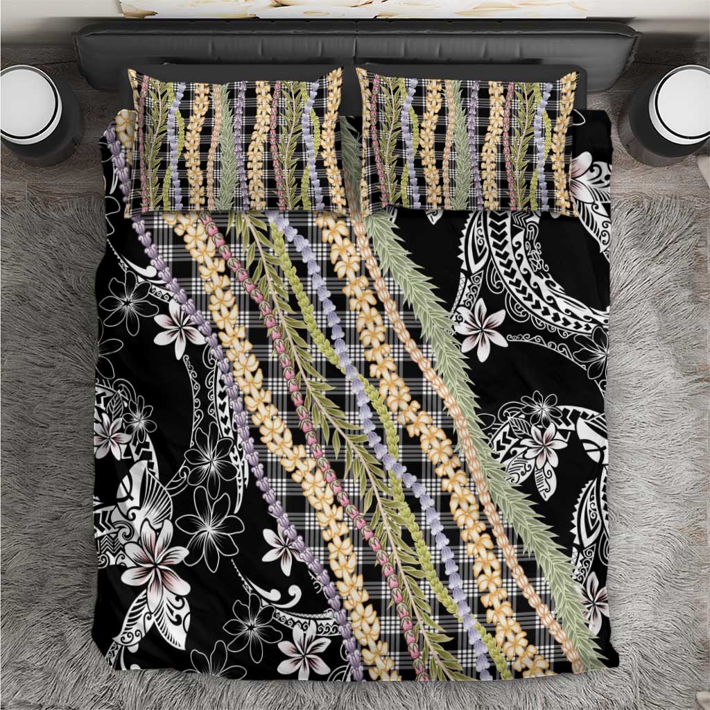 Black Palaka Hawaii Leis Bedding Set Hawaiian-plaid Elegant Tropical Vibes - Polynesian Pride