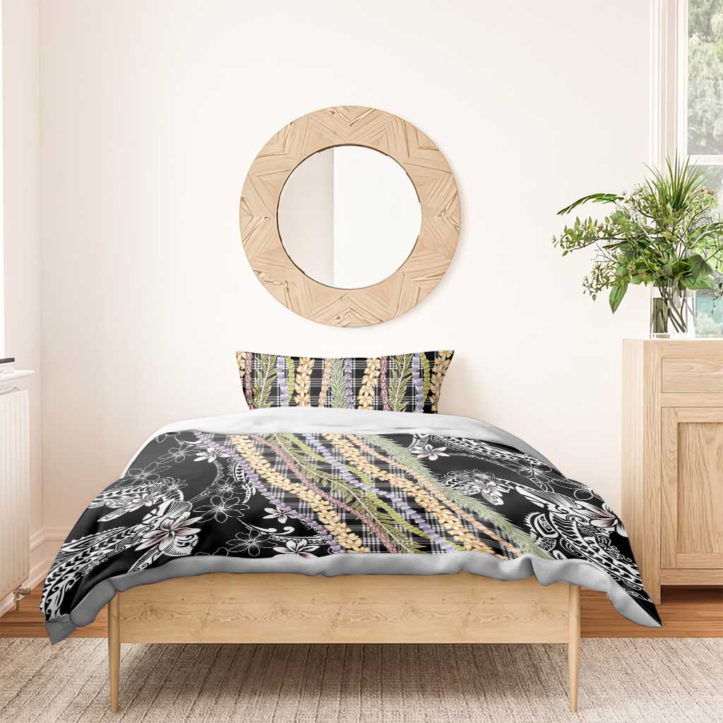 Black Palaka Hawaii Leis Bedding Set Hawaiian-plaid Elegant Tropical Vibes - Polynesian Pride