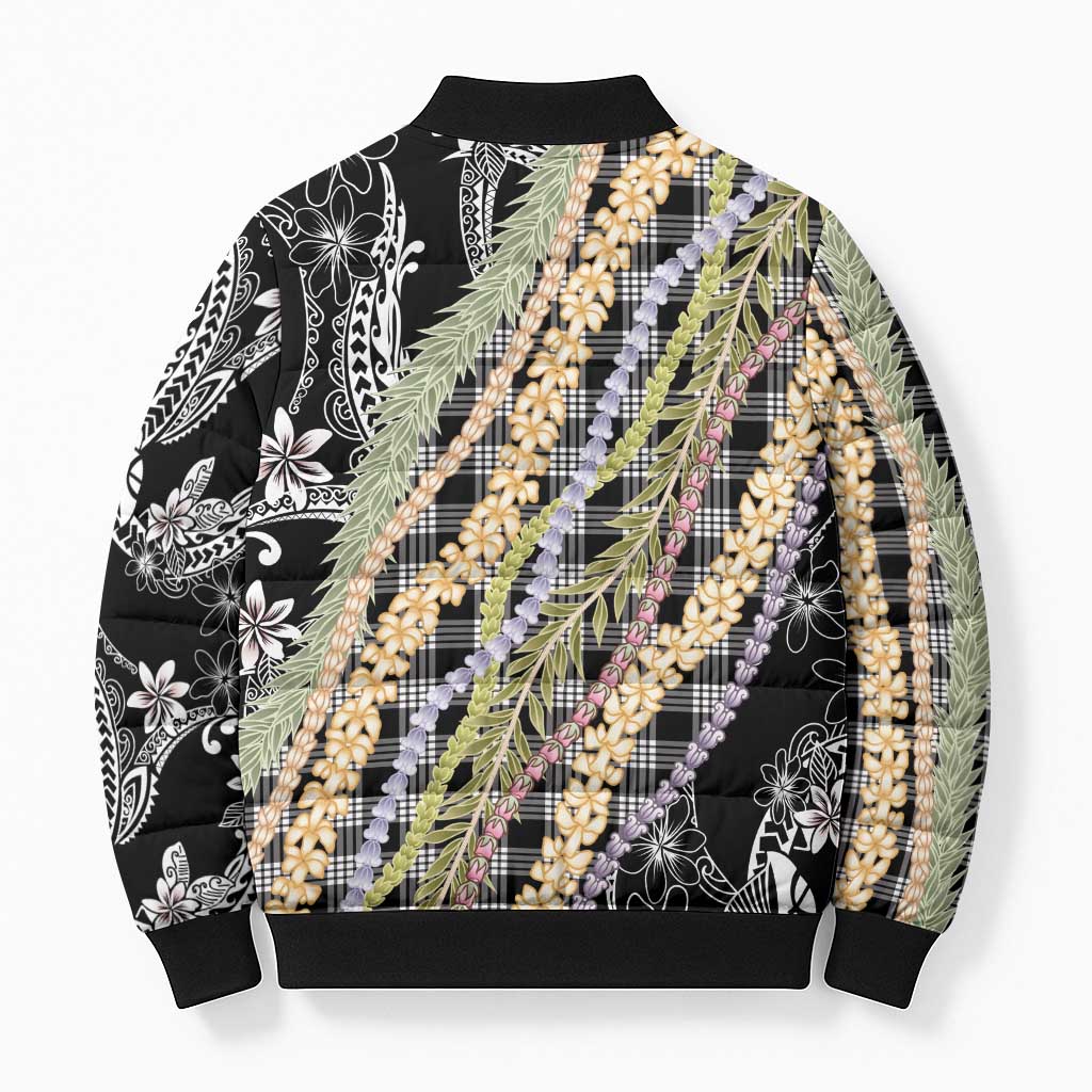 Black Palaka Hawaii Leis Bomber Puffer Jacket Hawaiian-plaid Elegant Tropical Vibes - Polynesian Pride