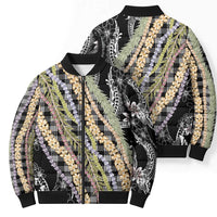 Black Palaka Hawaii Leis Bomber Puffer Jacket Hawaiian-plaid Elegant Tropical Vibes - Polynesian Pride
