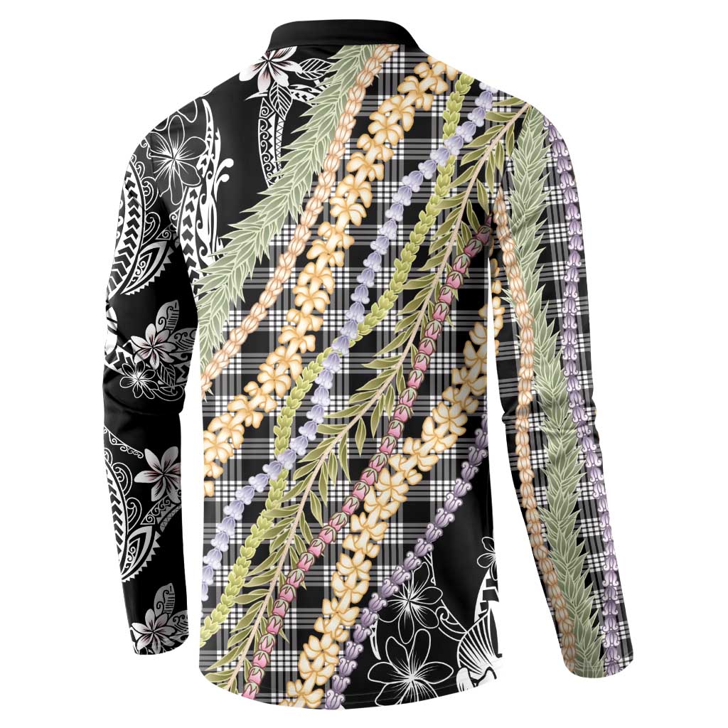 Black Palaka Hawaii Leis Button Sweatshirt Hawaiian-plaid Elegant Tropical Vibes - Polynesian Pride