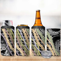 Black Palaka Hawaii Leis 4 in 1 Can Cooler Tumbler Hawaiian-plaid Elegant Tropical Vibes - Polynesian Pride
