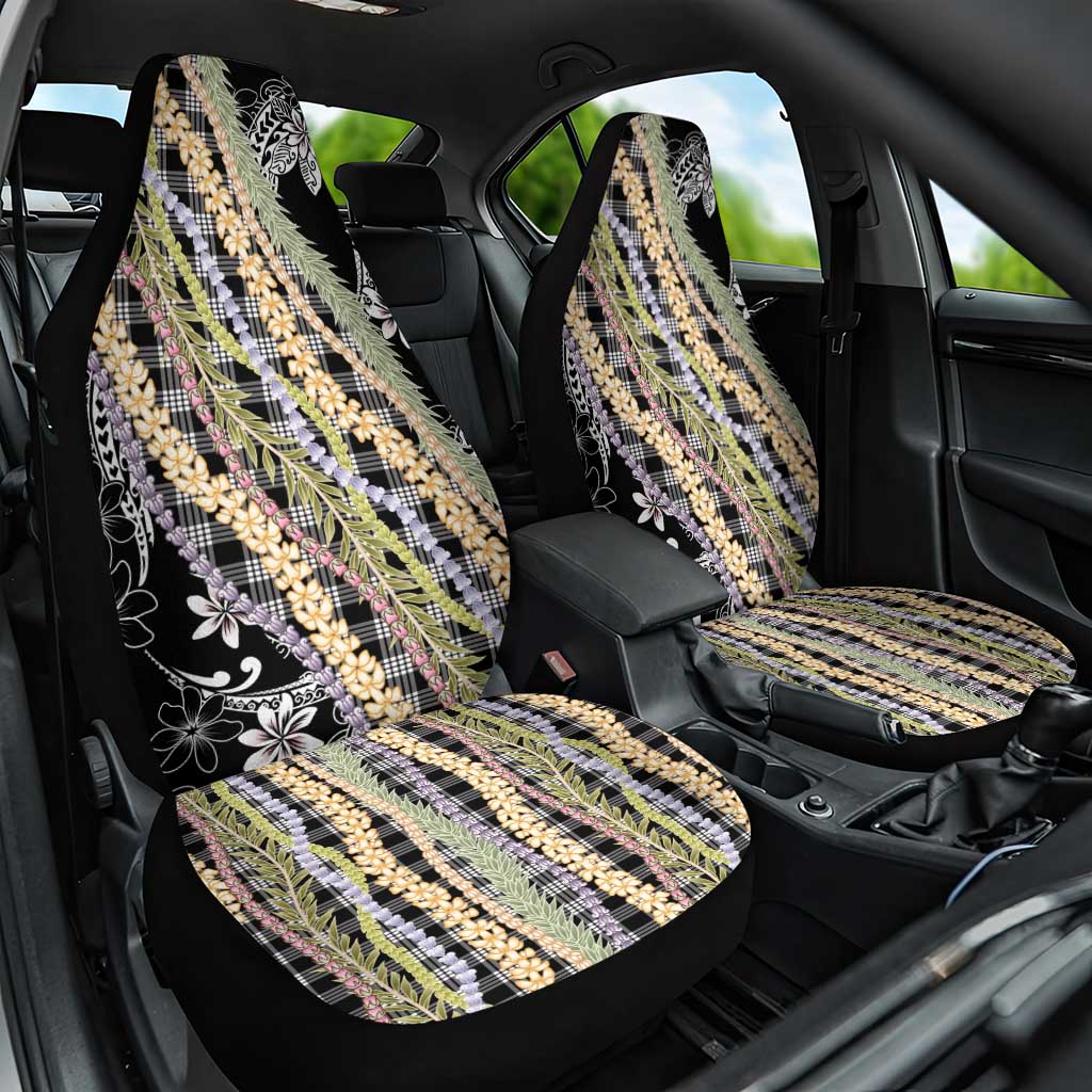 Black Palaka Hawaii Leis Car Seat Cover Hawaiian-plaid Elegant Tropical Vibes - Polynesian Pride