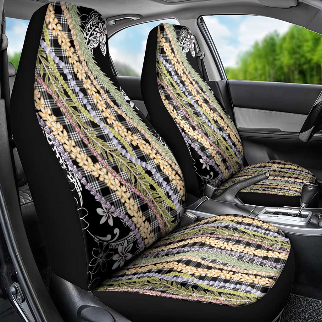 Black Palaka Hawaii Leis Car Seat Cover Hawaiian-plaid Elegant Tropical Vibes - Polynesian Pride