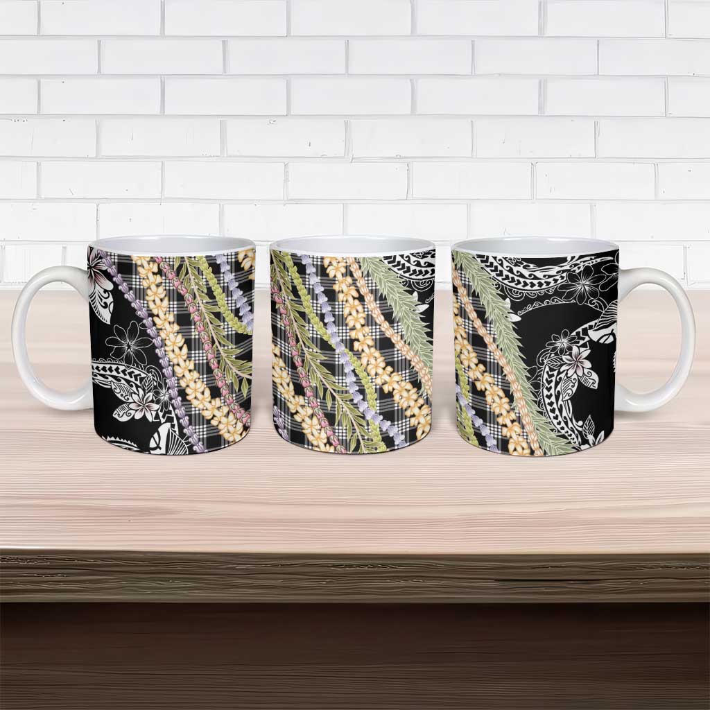Black Palaka Hawaii Leis Ceramic Mug Hawaiian-plaid Elegant Tropical Vibes - Polynesian Pride