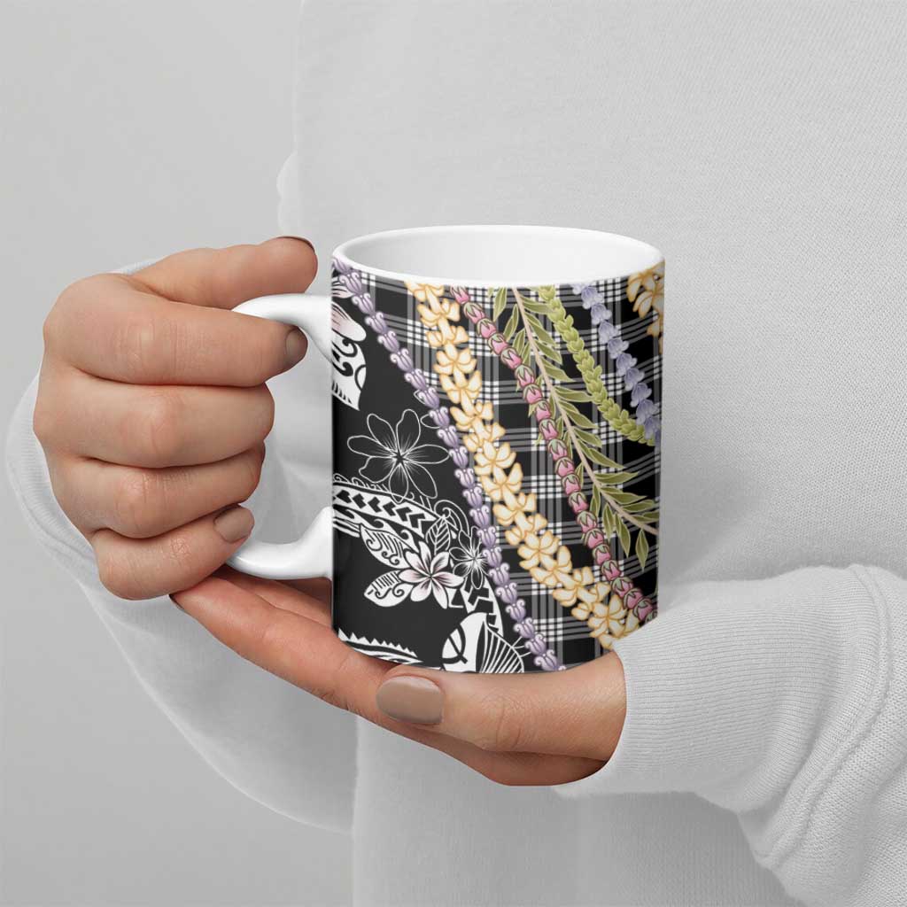 Black Palaka Hawaii Leis Ceramic Mug Hawaiian-plaid Elegant Tropical Vibes - Polynesian Pride