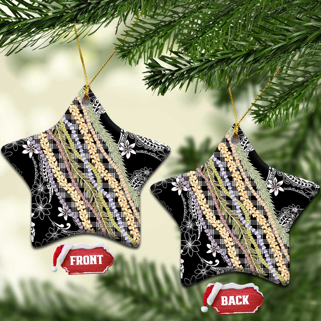 Black Palaka Hawaii Leis Ceramic Ornament Hawaiian-plaid Elegant Tropical Vibes - Polynesian Pride