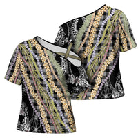 Black Palaka Hawaii Leis Cross Shoulder Shirt Hawaiian-plaid Elegant Tropical Vibes - Polynesian Pride
