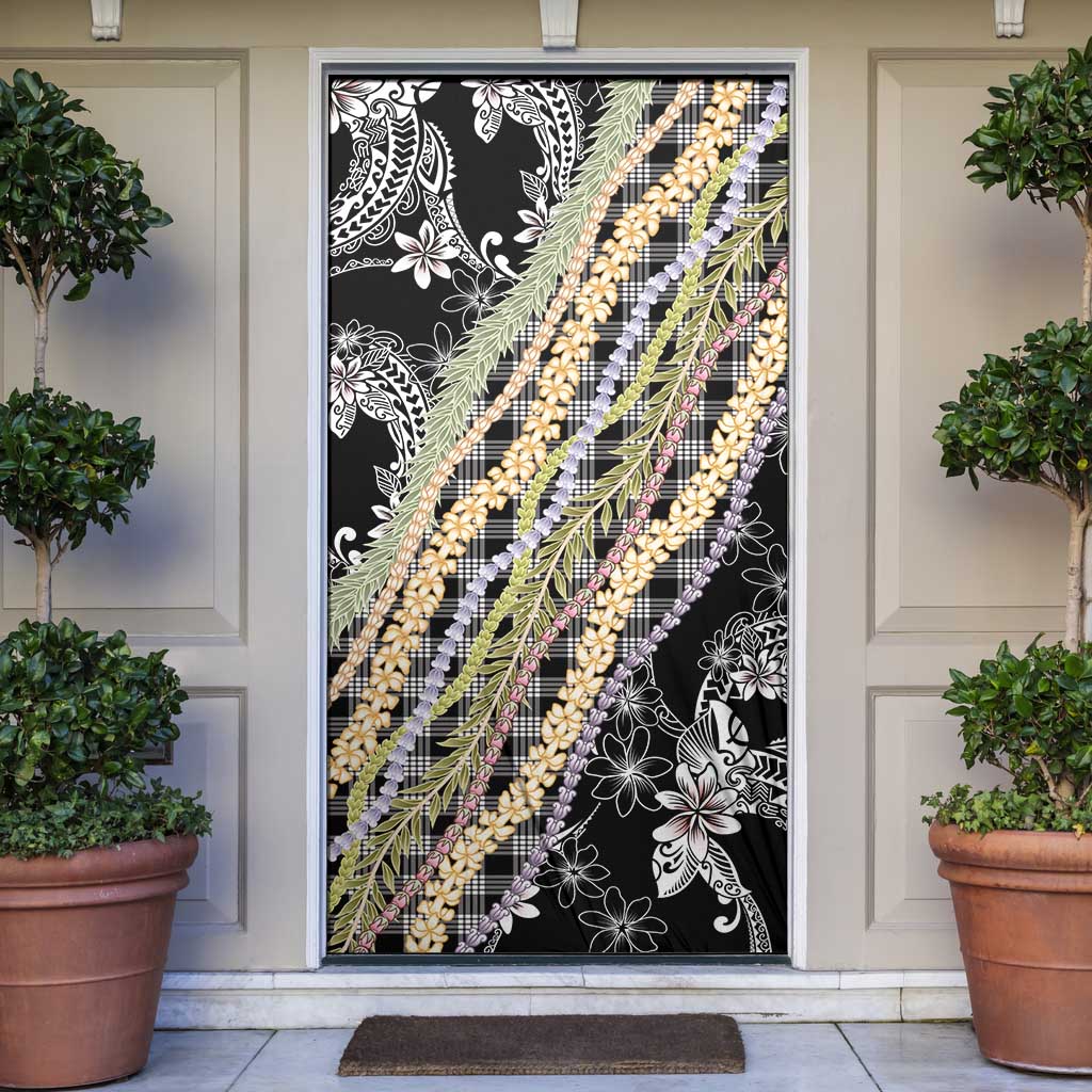 Black Palaka Hawaii Leis Door Cover Hawaiian-plaid Elegant Tropical Vibes - Polynesian Pride