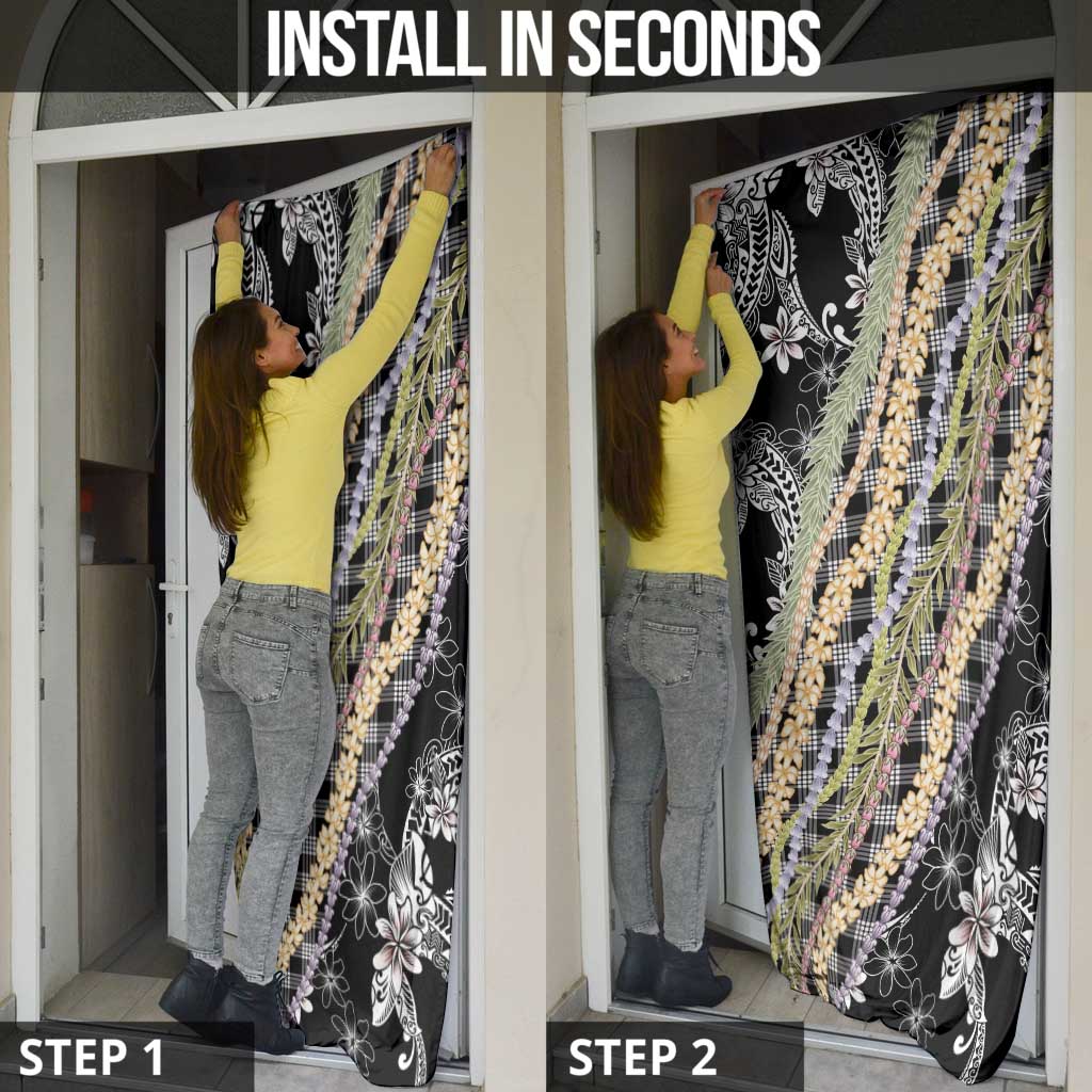 Black Palaka Hawaii Leis Door Cover Hawaiian-plaid Elegant Tropical Vibes - Polynesian Pride