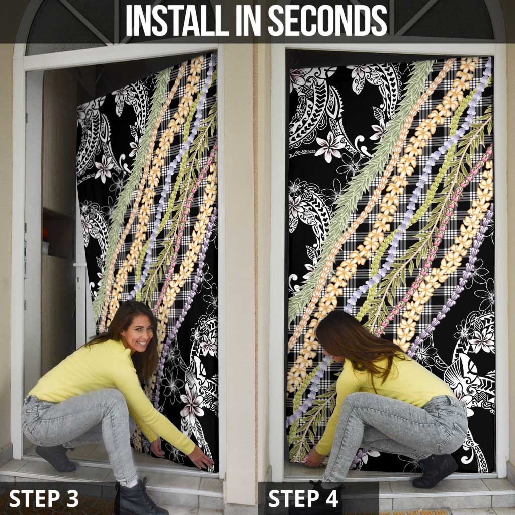 Black Palaka Hawaii Leis Door Cover Hawaiian-plaid Elegant Tropical Vibes - Polynesian Pride