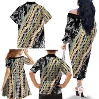 Black Palaka Hawaii Leis Family Matching Off The Shoulder Long Sleeve Dress and Hawaiian Shirt Hawaiian-plaid Elegant Tropical Vibes - Polynesian Pride