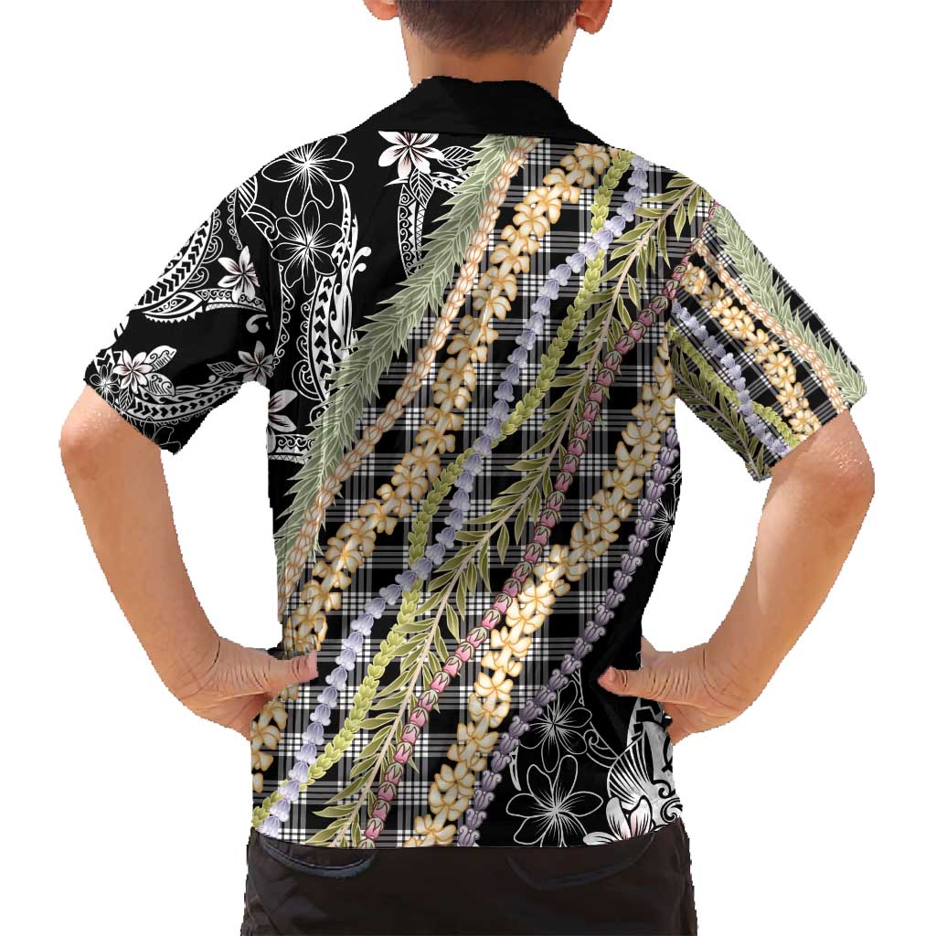 Black Palaka Hawaii Leis Family Matching Off Shoulder Short Dress and Hawaiian Shirt Hawaiian-plaid Elegant Tropical Vibes - Polynesian Pride