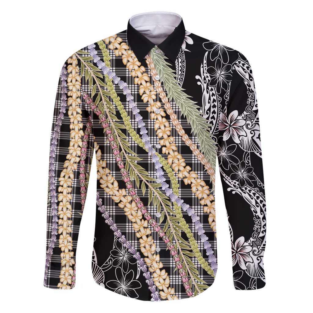 Black Palaka Hawaii Leis Family Matching Puletasi and Hawaiian Shirt Hawaiian-plaid Elegant Tropical Vibes - Polynesian Pride