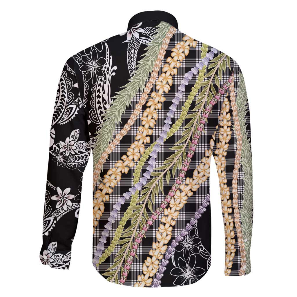 Black Palaka Hawaii Leis Family Matching Puletasi and Hawaiian Shirt Hawaiian-plaid Elegant Tropical Vibes - Polynesian Pride