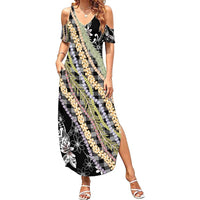 Black Palaka Hawaii Leis Family Matching Summer Maxi Dress and Hawaiian Shirt Hawaiian-plaid Elegant Tropical Vibes - Polynesian Pride