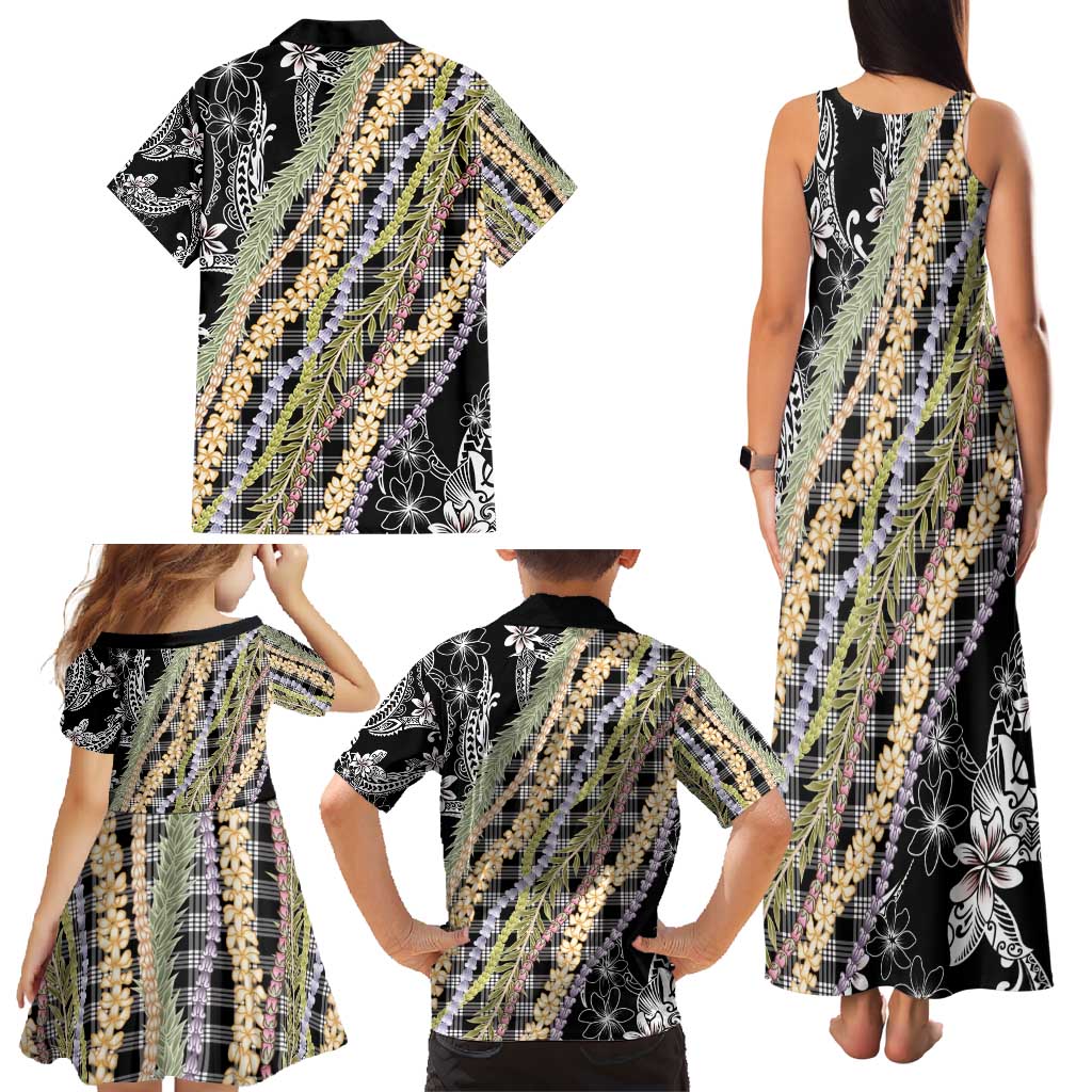 Black Palaka Hawaii Leis Family Matching Tank Maxi Dress and Hawaiian Shirt Hawaiian-plaid Elegant Tropical Vibes - Polynesian Pride