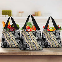 Black Palaka Hawaii Leis Grocery Bag Hawaiian-plaid Elegant Tropical Vibes - Polynesian Pride