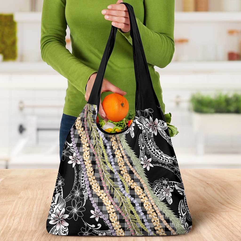 Black Palaka Hawaii Leis Grocery Bag Hawaiian-plaid Elegant Tropical Vibes - Polynesian Pride