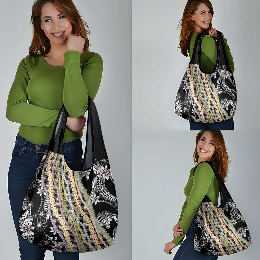 Black Palaka Hawaii Leis Grocery Bag Hawaiian-plaid Elegant Tropical Vibes - Polynesian Pride