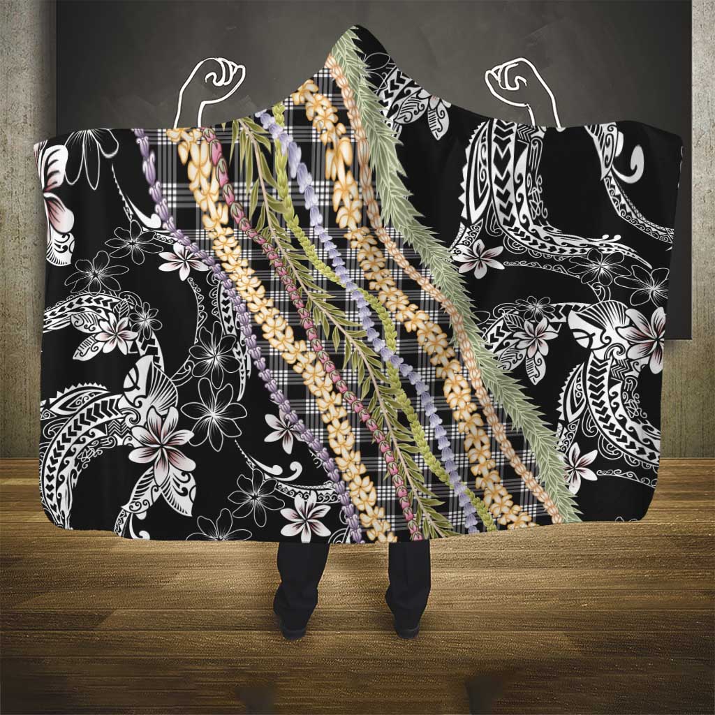 Black Palaka Hawaii Leis Hooded Blanket Hawaiian-plaid Elegant Tropical Vibes - Polynesian Pride