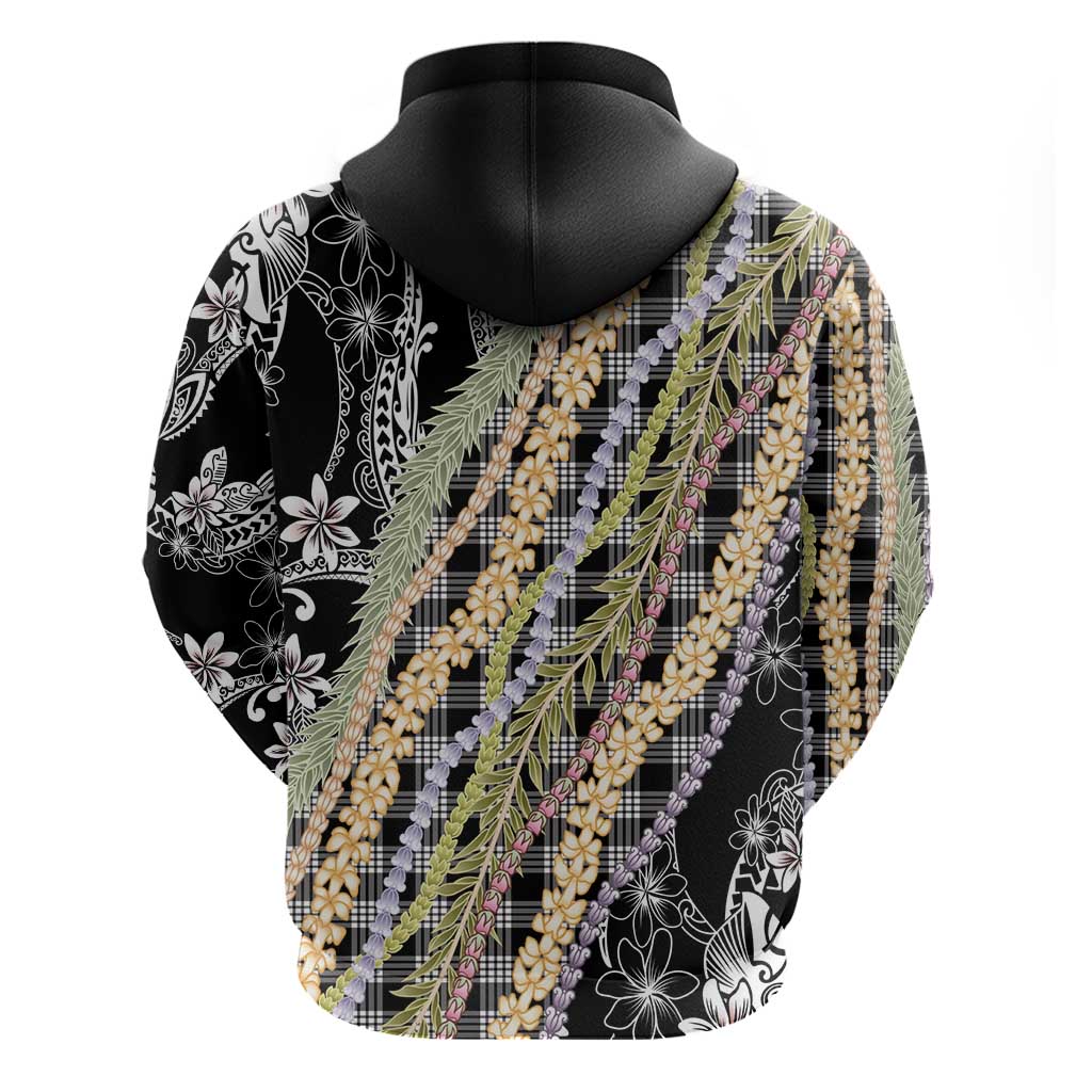 Black Palaka Hawaii Leis Hoodie Hawaiian-plaid Elegant Tropical Vibes - Polynesian Pride