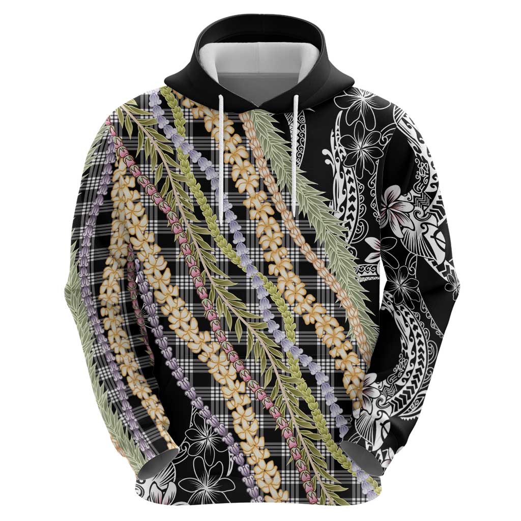 Black Palaka Hawaii Leis Hoodie Hawaiian-plaid Elegant Tropical Vibes - Polynesian Pride