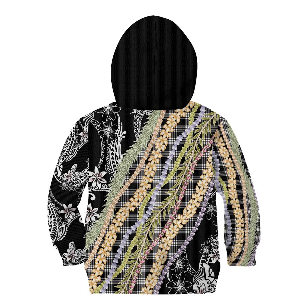 Black Palaka Hawaii Leis Kid Hoodie Hawaiian-plaid Elegant Tropical Vibes - Polynesian Pride