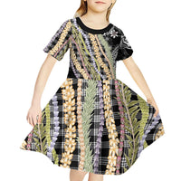 Black Palaka Hawaii Leis Kid Short Sleeve Dress Hawaiian-plaid Elegant Tropical Vibes - Polynesian Pride