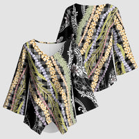 Black Palaka Hawaii Leis Kimono Sleeve Blouse Hawaiian-plaid Elegant Tropical Vibes - Polynesian Pride