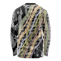 Black Palaka Hawaii Leis Long Sleeve Shirt Hawaiian-plaid Elegant Tropical Vibes - Polynesian Pride