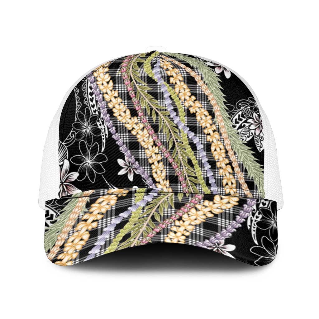 Black Palaka Hawaii Leis Mesh Trucker Cap Hawaiian-plaid Elegant Tropical Vibes - Polynesian Pride
