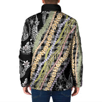 Black Palaka Hawaii Leis Padded Jacket Hawaiian-plaid Elegant Tropical Vibes - Polynesian Pride