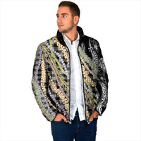 Black Palaka Hawaii Leis Padded Jacket Hawaiian-plaid Elegant Tropical Vibes - Polynesian Pride