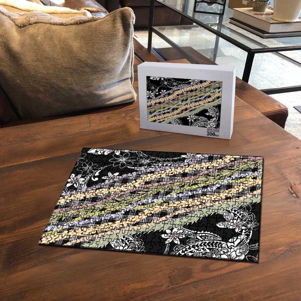 Black Palaka Hawaii Leis Puzzle Hawaiian-plaid Elegant Tropical Vibes - Polynesian Pride