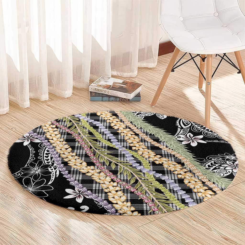 Black Palaka Hawaii Leis Round Carpet Hawaiian-plaid Elegant Tropical Vibes - Polynesian Pride