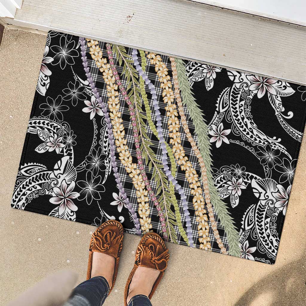 Black Palaka Hawaii Leis Rubber Doormat Hawaiian-plaid Elegant Tropical Vibes - Polynesian Pride