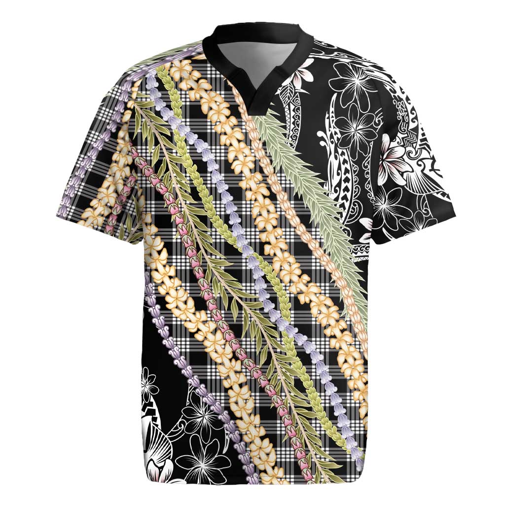 Black Palaka Hawaii Leis Rugby Jersey Hawaiian-plaid Elegant Tropical Vibes - Polynesian Pride