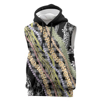 Black Palaka Hawaii Leis Sleeveless Hoodie Hawaiian-plaid Elegant Tropical Vibes - Polynesian Pride