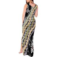 Black Palaka Hawaii Leis Tank Maxi Dress Hawaiian-plaid Elegant Tropical Vibes - Polynesian Pride