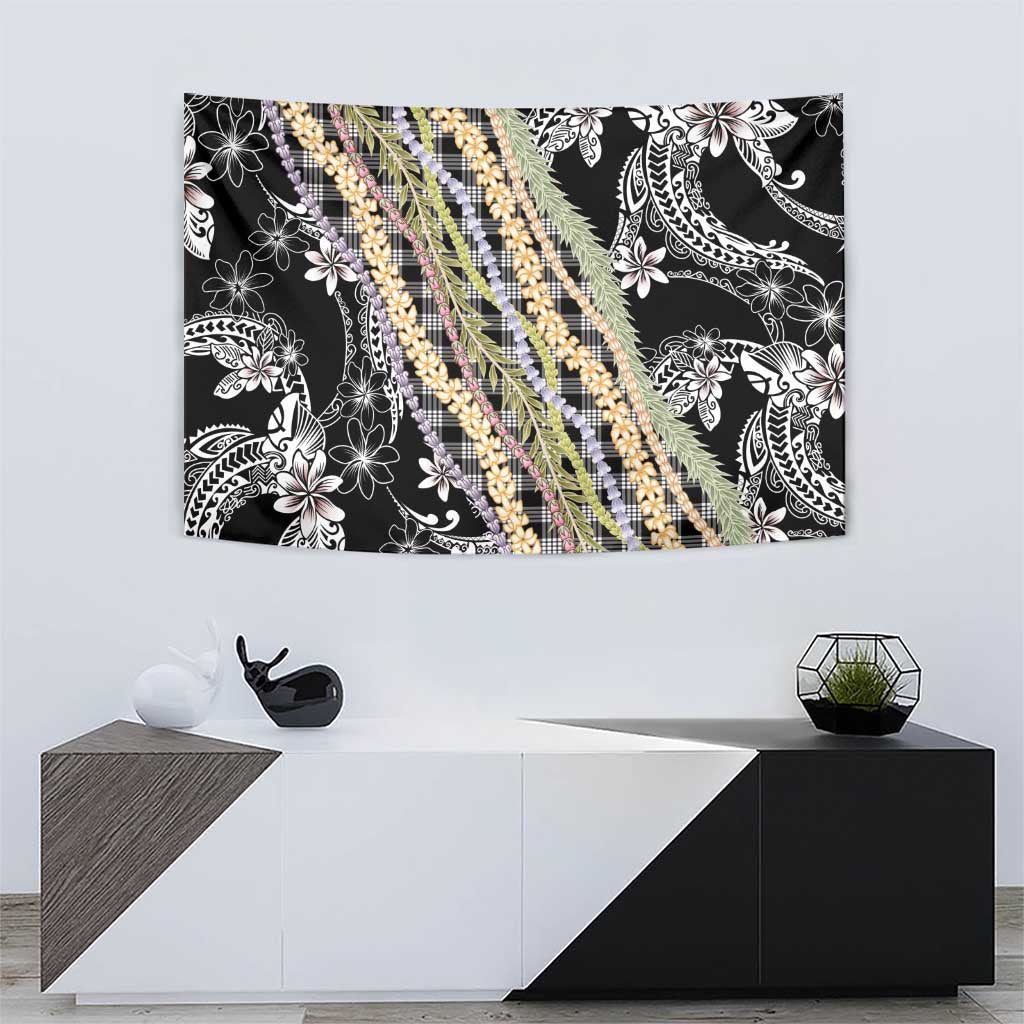 Black Palaka Hawaii Leis Tapestry Hawaiian-plaid Elegant Tropical Vibes - Polynesian Pride