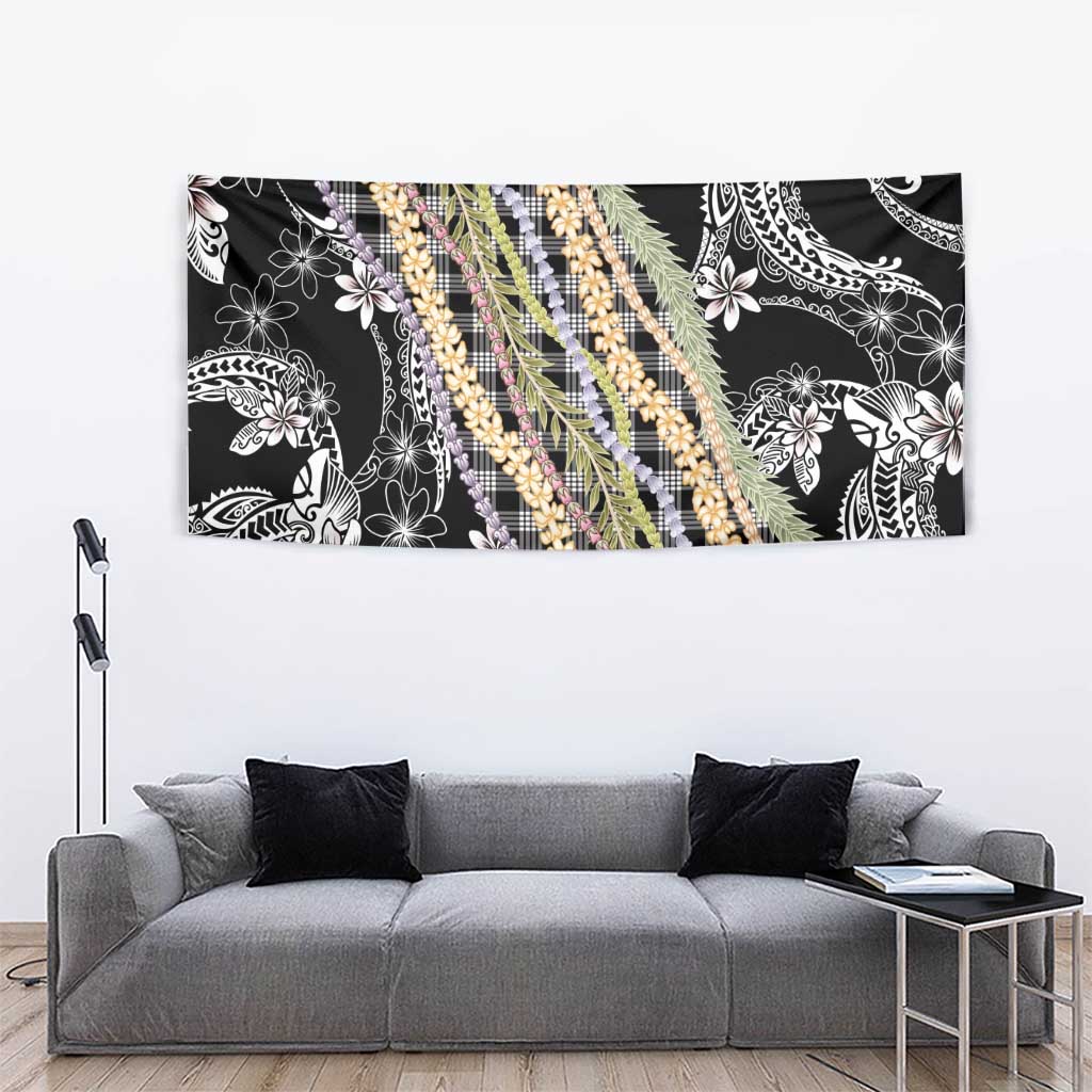 Black Palaka Hawaii Leis Tapestry Hawaiian-plaid Elegant Tropical Vibes - Polynesian Pride