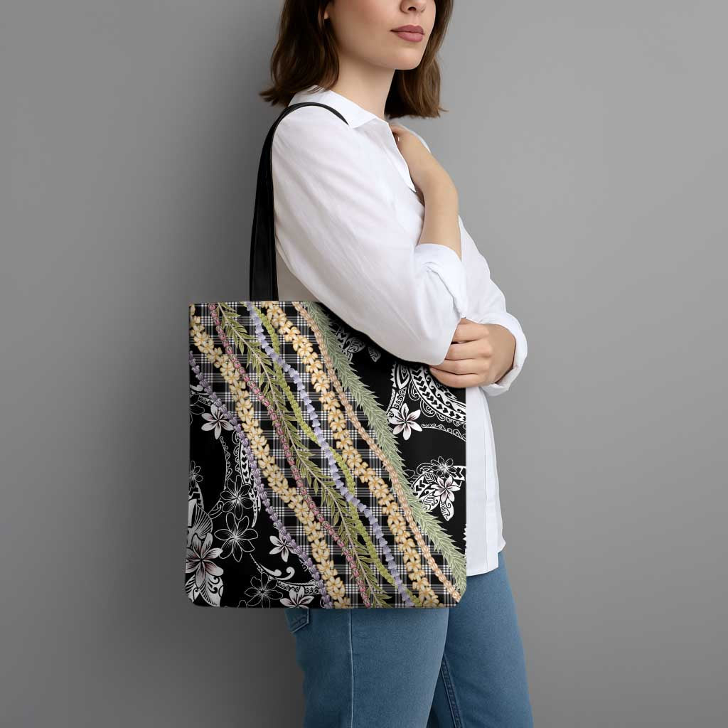 Black Palaka Hawaii Leis Tote Bag Hawaiian-plaid Elegant Tropical Vibes - Polynesian Pride