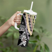 Black Palaka Hawaii Leis Tumbler With Handle Hawaiian-plaid Elegant Tropical Vibes - Polynesian Pride