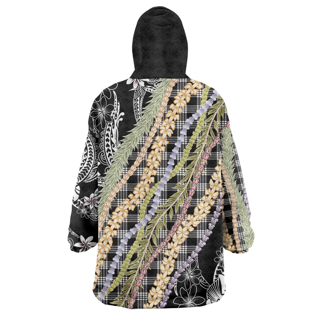 Black Palaka Hawaii Leis Wearable Blanket Hoodie Hawaiian-plaid Elegant Tropical Vibes - Polynesian Pride