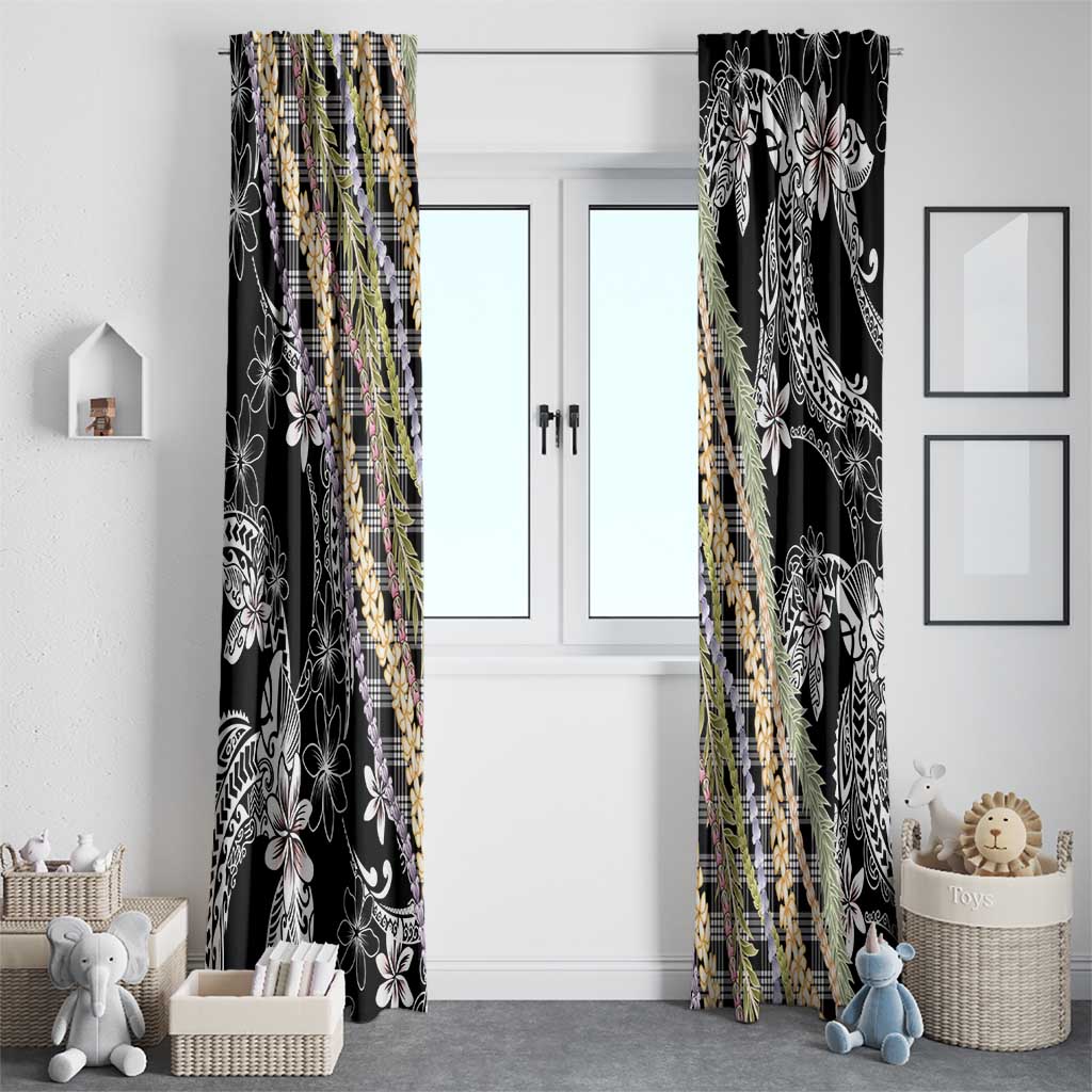 Black Palaka Hawaii Leis Window Curtain Hawaiian-plaid Elegant Tropical Vibes - Polynesian Pride
