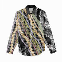 Black Palaka Hawaii Leis Women Casual Shirt Hawaiian-plaid Elegant Tropical Vibes - Polynesian Pride